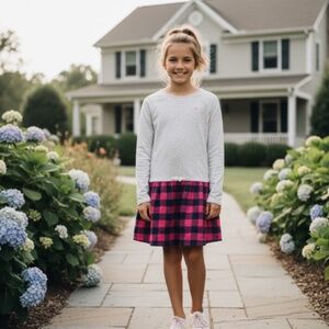 VINEYARD VINES Girls Large 14 Gray Sweatshirt Pink Flannel Casual Layer Dress